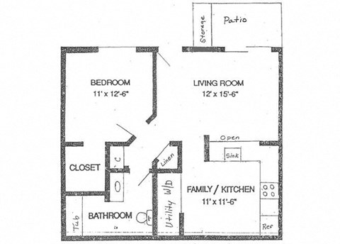 Englewood Garden Villas 1 Bedroom 1 Bathroom Floorplan Image